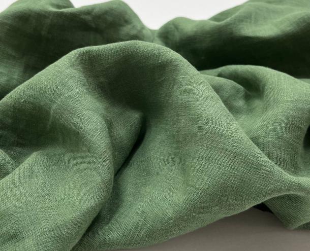 Ткань костюмная эффект мятости 100% лен 145см Зелень  ЛК038