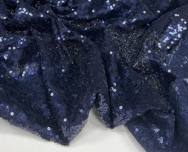 Сетчатое полотно с пайетками темно-синий 100%пэ 135см ПС002